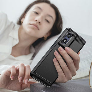 Motorola Moto G Play 2024 Case Slim TPU Phone Cover w/ Carbon Fiber