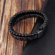 Load image into Gallery viewer, Tri-layer Leather Beaded Braided Bracelet with Magnetic Clasp