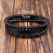 Load image into Gallery viewer, Tri-layer Leather Beaded Braided Bracelet with Magnetic Clasp