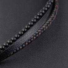 Load image into Gallery viewer, Tri-layer Leather Beaded Braided Bracelet with Magnetic Clasp