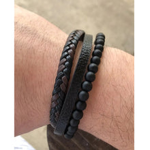 Load image into Gallery viewer, Tri-layer Leather Beaded Braided Bracelet with Magnetic Clasp