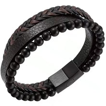 Load image into Gallery viewer, Tri-layer Leather Beaded Braided Bracelet with Magnetic Clasp