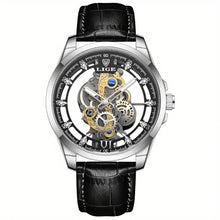 Load image into Gallery viewer, Skeleton Watches For Men, Quartz Men's Watch Leather Strap w/ Diamond 3ATM