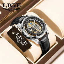 Load image into Gallery viewer, Skeleton Watches For Men, Quartz Men's Watch Leather Strap w/ Diamond 3ATM