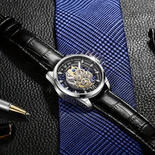 Load image into Gallery viewer, Skeleton Watches For Men, Quartz Men's Watch Leather Strap w/ Diamond 3ATM