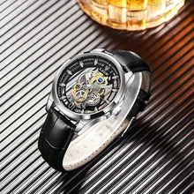 Load image into Gallery viewer, Skeleton Watches For Men, Quartz Men's Watch Leather Strap w/ Diamond 3ATM
