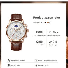 Load image into Gallery viewer, Watches For Men, Chronograph Gold Moon Phrase Leather Band Quartz Men's Watch
