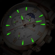 Load image into Gallery viewer, Watches For Men, Chronograph Gold Moon Phrase Leather Band Quartz Men's Watch