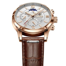 Load image into Gallery viewer, Watches For Men, Chronograph Gold Moon Phrase Leather Band Quartz Men's Watch