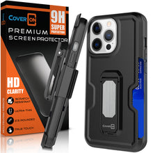 Load image into Gallery viewer, Apple iPhone 14 Pro Case Holster Belt Clip Phone Cover w/ Card Holder & Kick Stand