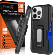 Load image into Gallery viewer, Apple iPhone 14 Pro Max Case Holster Belt Clip Phone Cover w/ Card Holder & Kick Stand