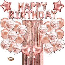 Load image into Gallery viewer, Corelife Rose Gold Birthday Party Decoration 40pcs Set Happy Birthday Confetti Balloons Women Girl Sweet sixteen Foil Fringe backdrop Curtain