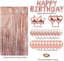 Load image into Gallery viewer, Corelife Rose Gold Birthday Party Decoration 40pcs Set Happy Birthday Confetti Balloons Women Girl Sweet sixteen Foil Fringe backdrop Curtain