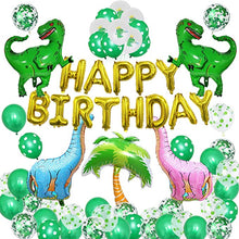 Load image into Gallery viewer, Corelife 63pcs Dinosaur Happy Birthday Party Decoration Set Green Dino Confetti Balloons Latex boy T-rex Foil Balloon