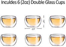 Load image into Gallery viewer, CoreLife Heat Thermal Resistant Double Wall Insulated Glass Sake Tea Cups, 6 Borosilicate Glass Tea Cups (2 oz Tea Cups)