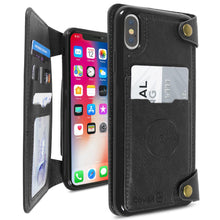 Load image into Gallery viewer, iPhone XS Max Wallet Phone Case, Vegan Leather Phone Cover with Detachable Credit Card Holder, Car Mount Compatible - Scout Series