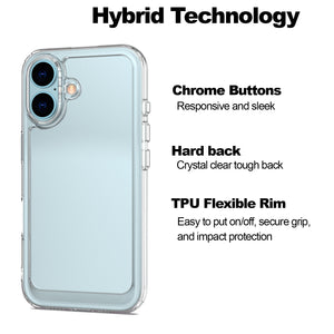 Apple iPhone 16 Clear Hybrid Slim Hard Back TPU Case Chrome Buttons