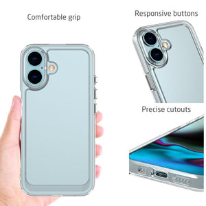 Apple iPhone 16 Clear Hybrid Slim Hard Back TPU Case Chrome Buttons