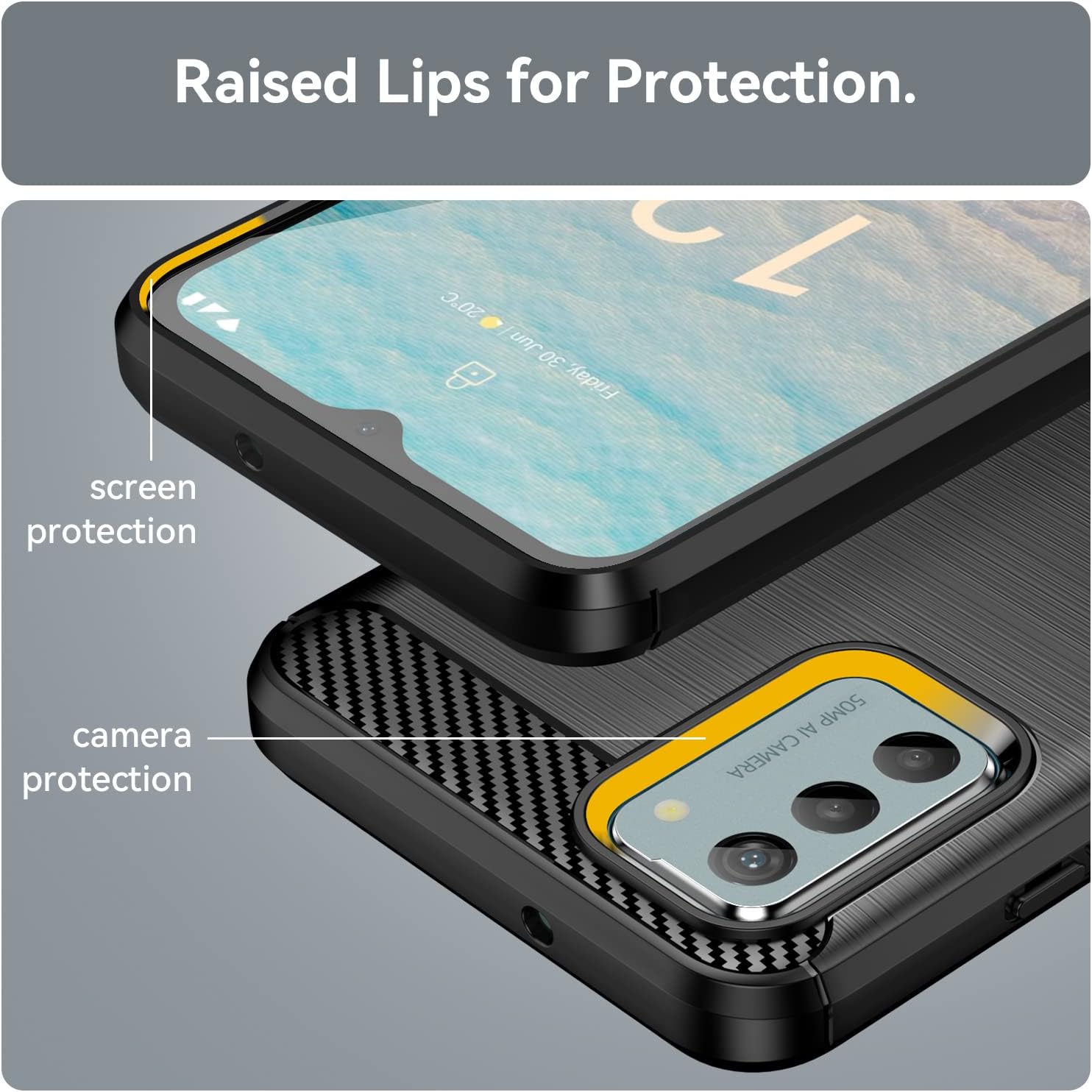 Folmecket Mobile Phone Case For Nokia G42 5G/G22 5G/G310 Carbon Fiber Scratch-Resistant Shock Absorption Soft Rubber TPU Protective Case For Nokia G42 5G/G22 5G/G310 6.56 Inch Black