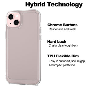 Apple iPhone 15 Clear Hybrid Slim Hard Back TPU Case Chrome Buttons