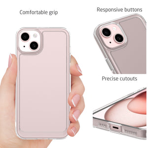 Apple iPhone 15 Clear Hybrid Slim Hard Back TPU Case Chrome Buttons