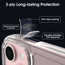 Load image into Gallery viewer, Apple iPhone 15 Clear Hybrid Slim Hard Back TPU Case Chrome Buttons
