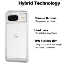 Load image into Gallery viewer, Google Pixel 8 Clear Hybrid Slim Hard Back TPU Case Chrome Buttons
