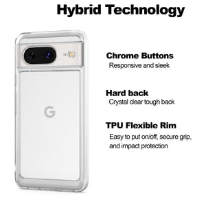 Google Pixel 8 Clear Hybrid Slim Hard Back TPU Case Chrome Buttons