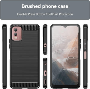 Nokia C32 Case Slim TPU Phone Cover w/ Carbon Fiber
