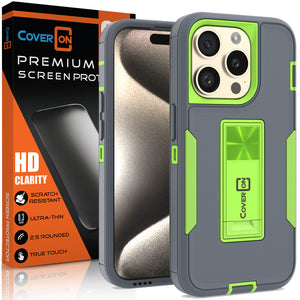 Apple iPhone 15 Pro Max Case Heavy Duty Rugged Phone Cover w/ Kickstand