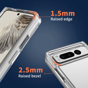 Goolge Pixel Fold Clear Hybrid Slim Hard Back TPU Case Chrome Buttons