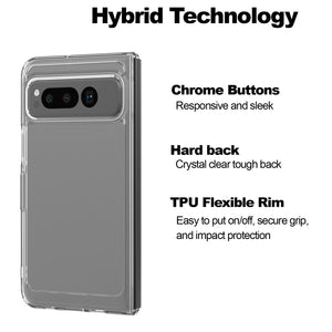 Goolge Pixel Fold Clear Hybrid Slim Hard Back TPU Case Chrome Buttons