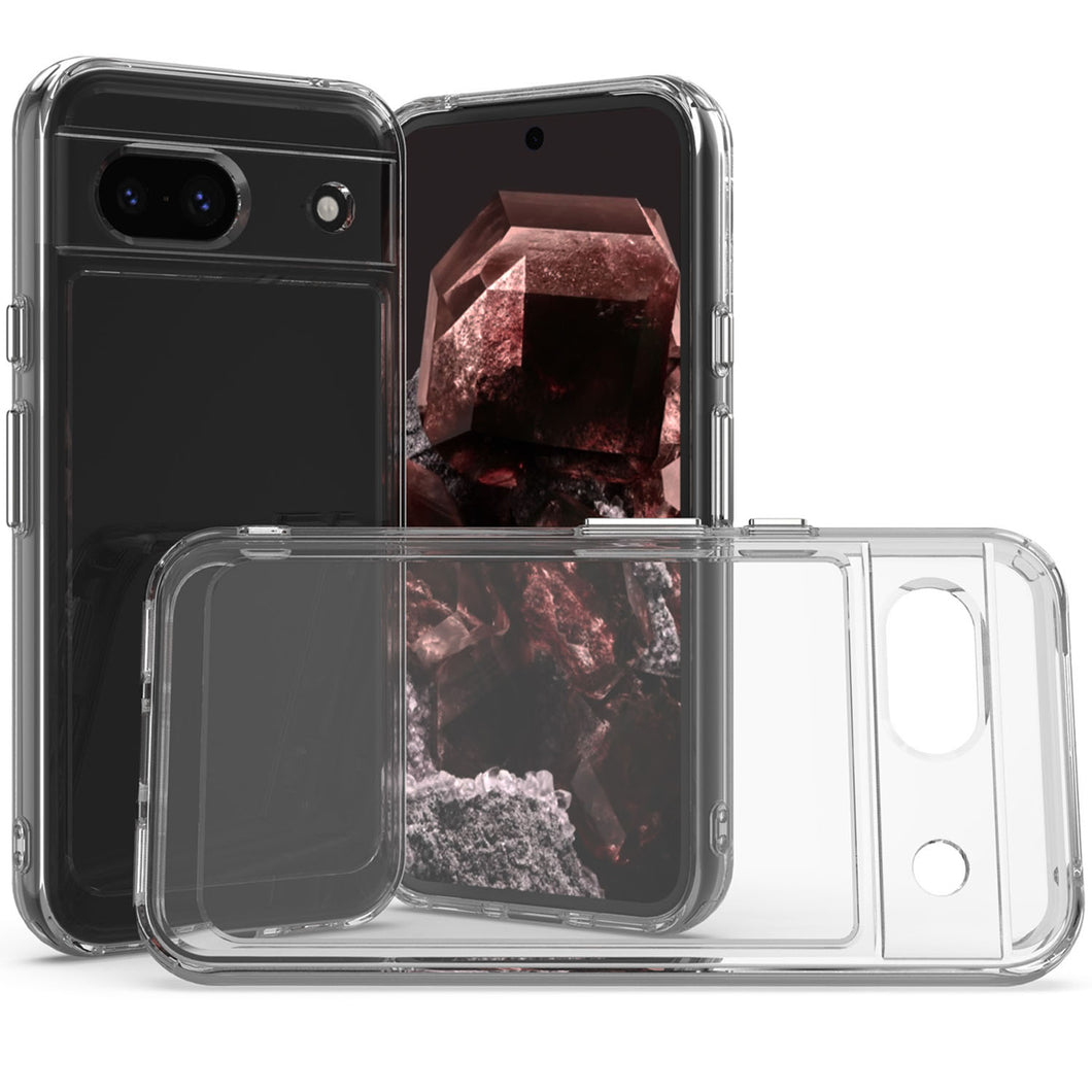 Google Pixel 8a Clear Hybrid Slim Hard Back TPU Case Chrome Buttons