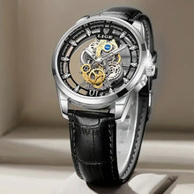 Load image into Gallery viewer, Skeleton Watches For Men, Quartz Men&#39;s Watch Leather Strap w/ Diamond 3ATM
