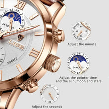 Load image into Gallery viewer, Watches For Men, Chronograph Gold Moon Phrase Leather Band Quartz Men&#39;s Watch

