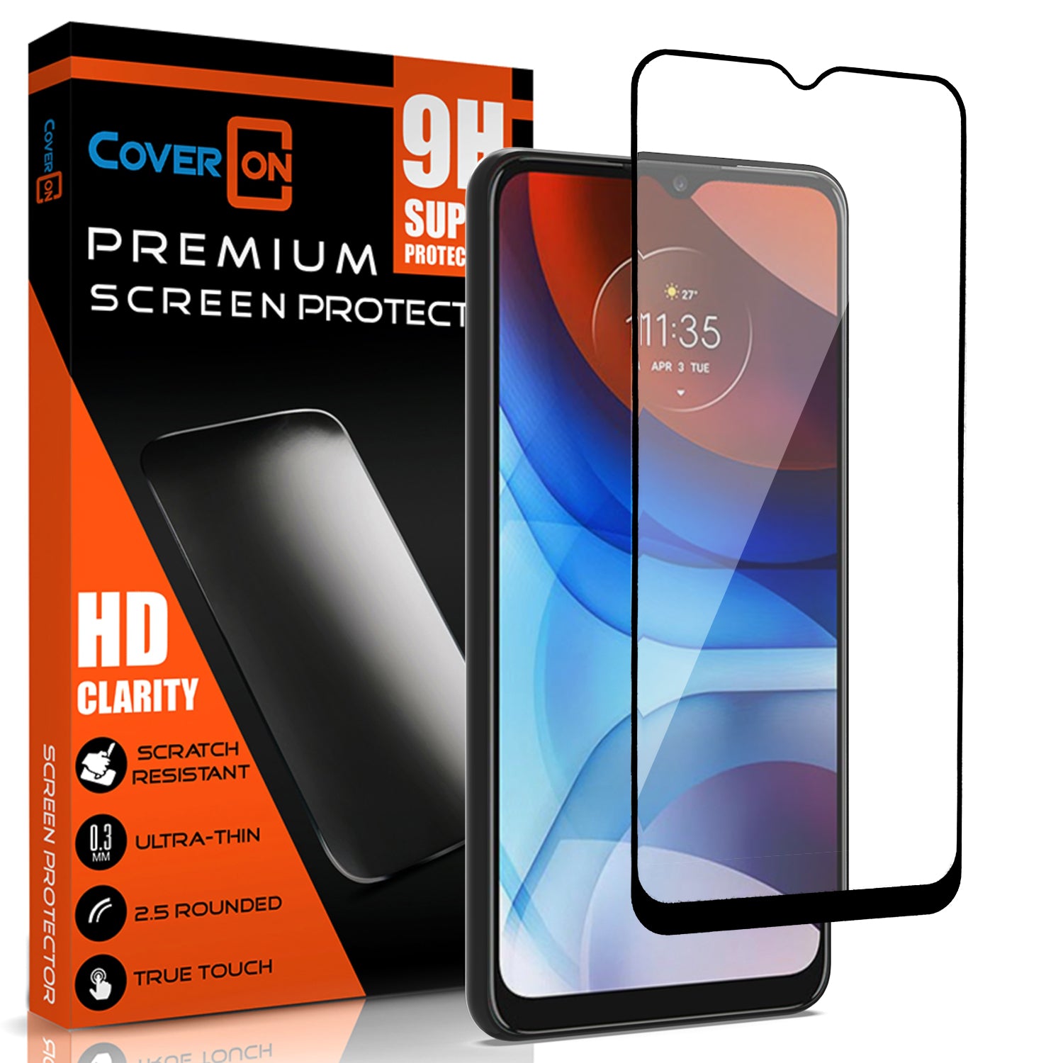 Rugged Carbon Fiber Case + Tempered Glass For Motorola Moto E7 Power (Black)