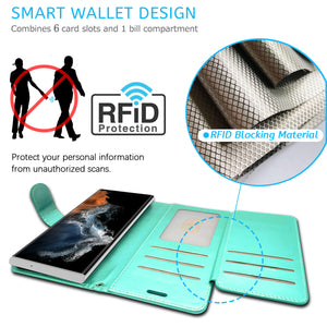 Samsung Galaxy S23 Ultra Wallet Case RFID Blocking Leather Folio Phone Pouch