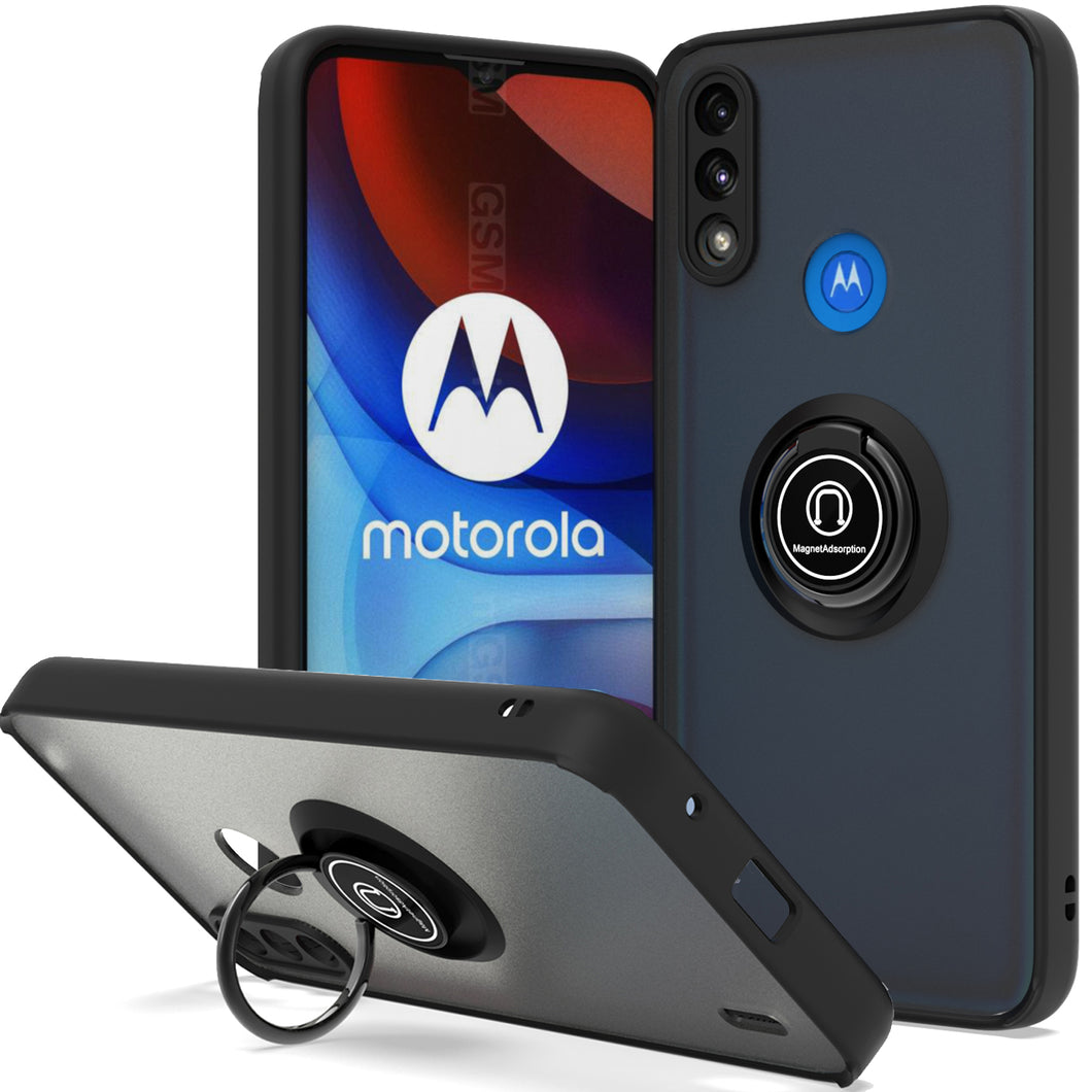 Motorola Moto E7 Power Case - Clear Tinted Metal Ring Phone Cover - Dynamic Series