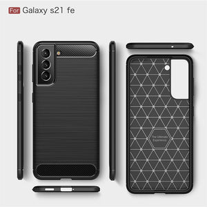 Samsung Galaxy S21 FE Slim Soft Flexible Carbon Fiber Brush Metal Style TPU Case