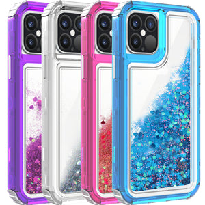 Apple iPhone 12 / iPhone 12 Pro Clear Liquid Glitter Case -  Full Body Tough Military Grade Shockproof Phone Cover