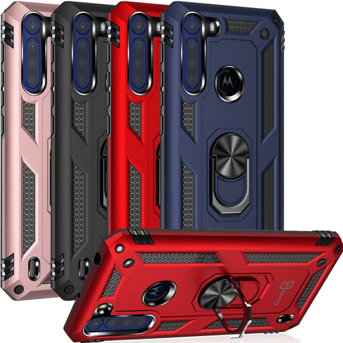 SATURCASE Custodia Portafoglio Per Motorola Moto One Fusion Plus | Pelle PU Rossa Con Magnete E Slot Carte
