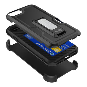 Apple iPhone SE 2022 / SE 2020 / 8 Case Holster Belt Clip Phone Cover w/ Card Holder & Kick Stand