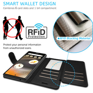 Google Pixel 6a Wallet Case RFID Blocking Leather Folio Phone Pouch