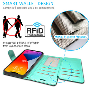 Apple iPhone 14 Wallet Case RFID Blocking Leather Folio Phone Pouch