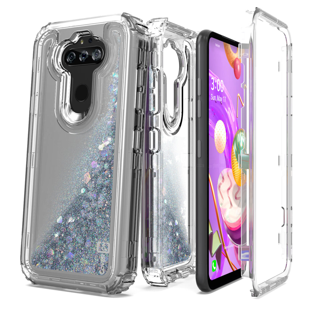 LG Phoenix 5 / Fortune 3 Clear Liquid Glitter Case -  Full Body Tough Military Grade Shockproof Phone Cover