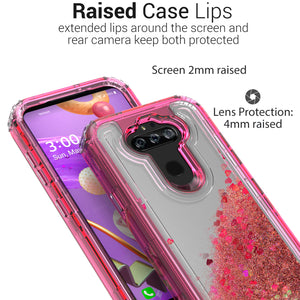 LG Phoenix 5 / Fortune 3 Clear Liquid Glitter Case -  Full Body Tough Military Grade Shockproof Phone Cover