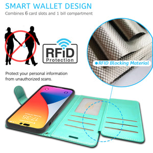Apple iPhone 14 Pro Wallet Case RFID Blocking Leather Folio Phone Pouch