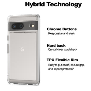 Google Pixel 7 Clear Hybrid Slim Hard Back TPU Case Chrome Buttons