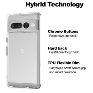 Google Pixel 7 Pro Clear Hybrid Slim Hard Back TPU Case Chrome Buttons