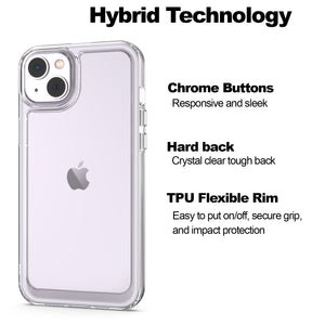 Apple iPhone 14 Clear Hybrid Slim Hard Back TPU Case Chrome Buttons